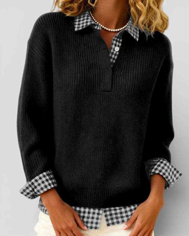 Berta | Knitted sweater with checkered shirt detail
