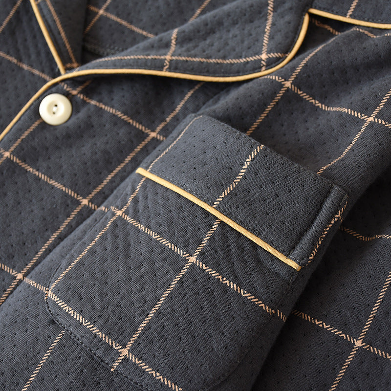 Quilted Pajama Set for Men with Long Sleeve Top and Pants | Ideal for Winter