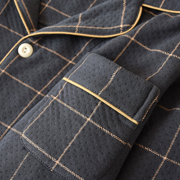 Quilted Pajama Set for Men with Long Sleeve Top and Pants | Ideal for Winter