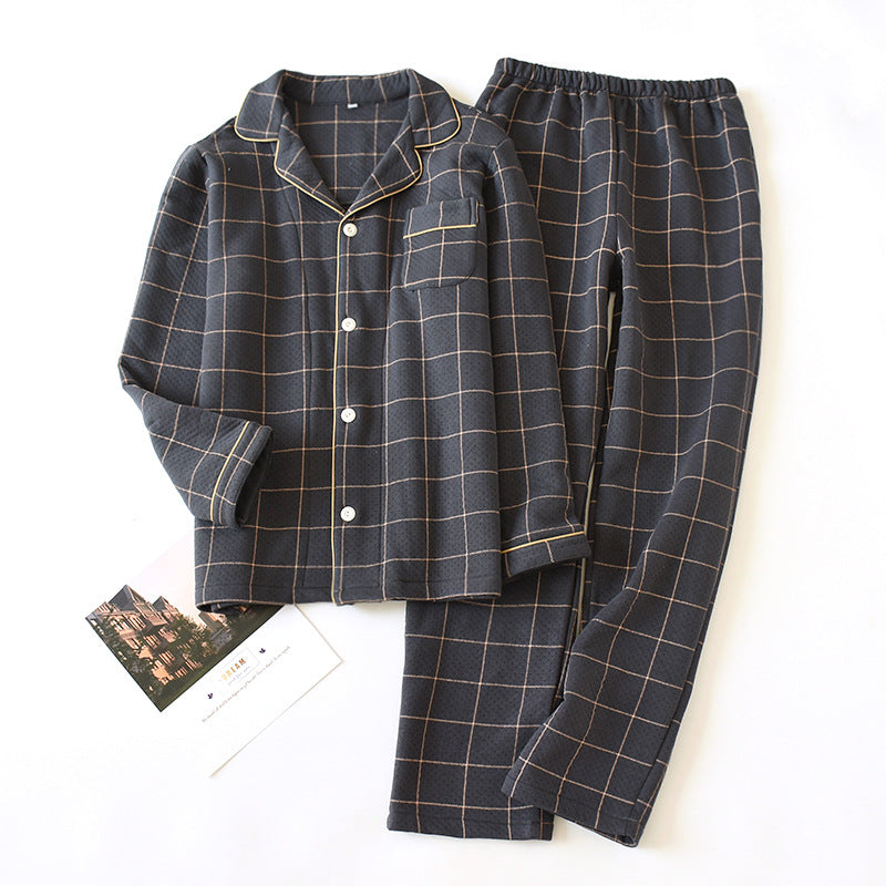 Quilted Pajama Set for Men with Long Sleeve Top and Pants | Ideal for Winter
