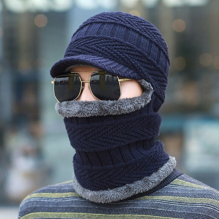 Knitted Beanie with Visor and Neck Warmer for Adults | Ideal for Winter