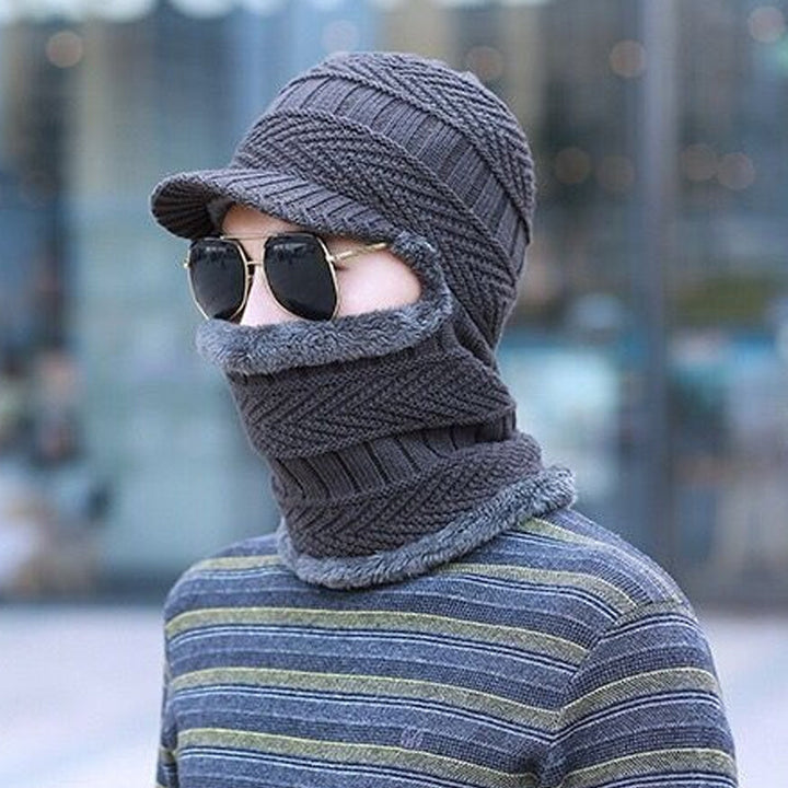 Knitted Beanie with Visor and Neck Warmer for Adults | Ideal for Winter