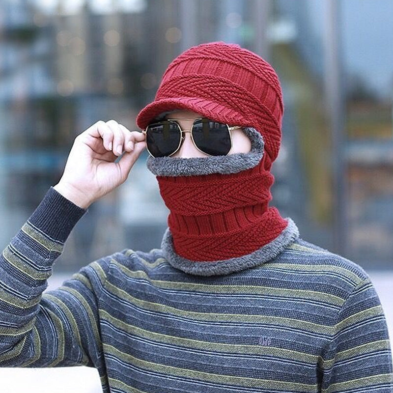 Knitted Beanie with Visor and Neck Warmer for Adults | Ideal for Winter