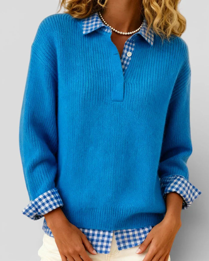 Berta | Knitted sweater with checkered shirt detail