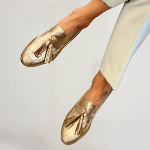 Metallic Finish Loafers with Decorative Tassels for Women | Ideal for Everyday Use