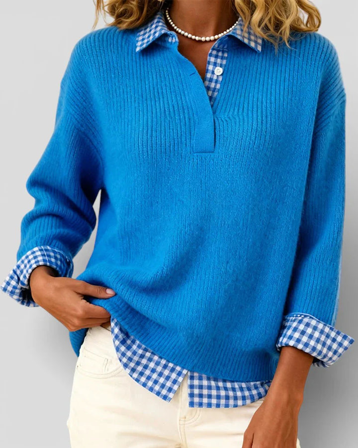 Berta | Knitted sweater with checkered shirt detail