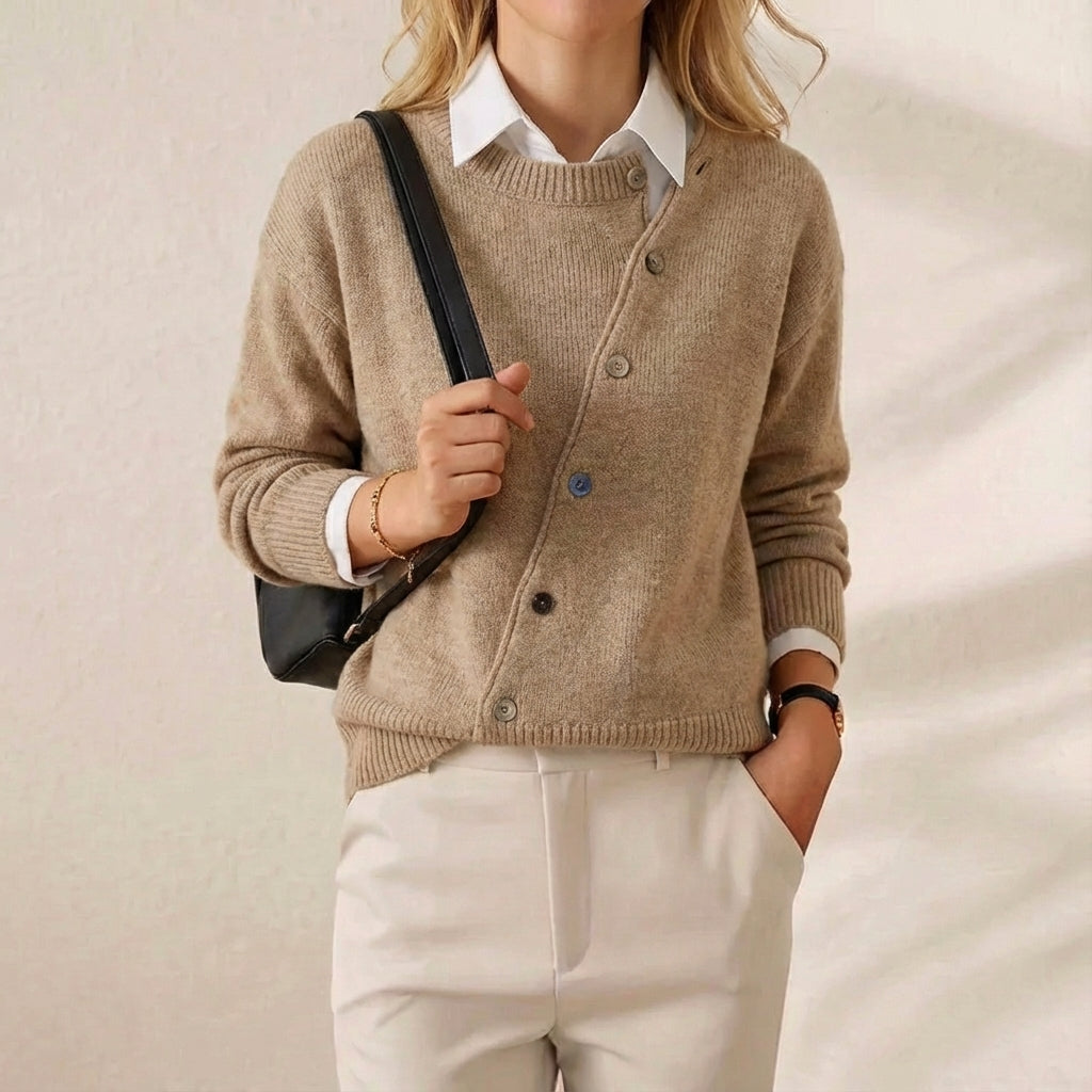 Ivy Manhattan | Cotton Cardigan Asymmetrical Button