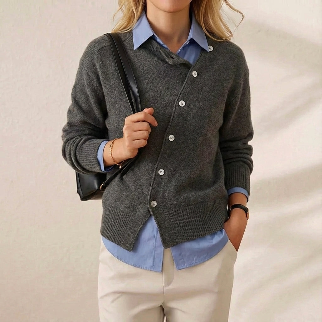 Ivy Manhattan | Cotton Cardigan Asymmetrical Button