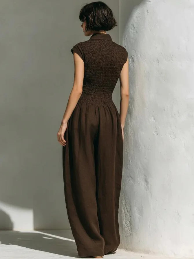 Heißer Verkauf Sommer Neuer Modischer Lässiger Ärmelloser Jumpsuit für Damen Einfarbiges Design mit Hoher Taille und Weiten Beinen Locker Geschnitten