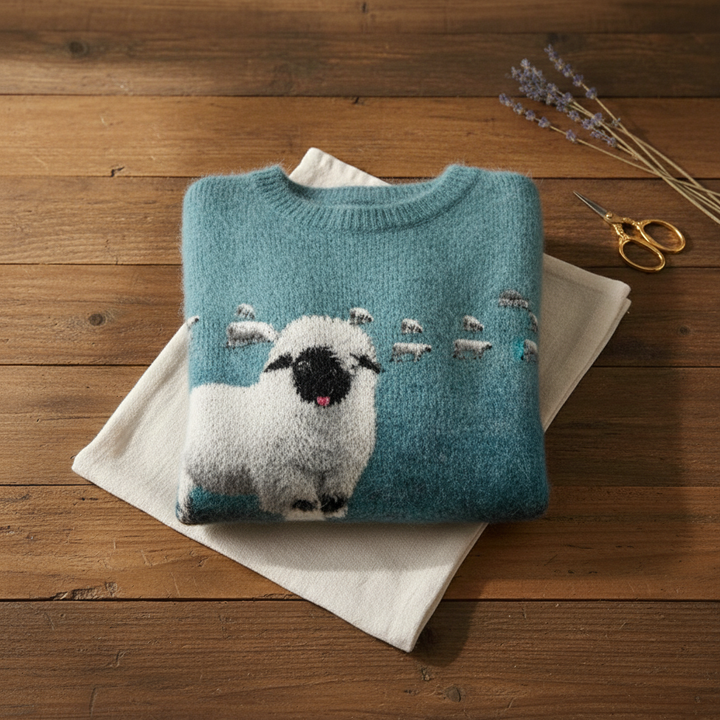 Ivy Manhattan | Cotton Sweater Petrol Sheep
