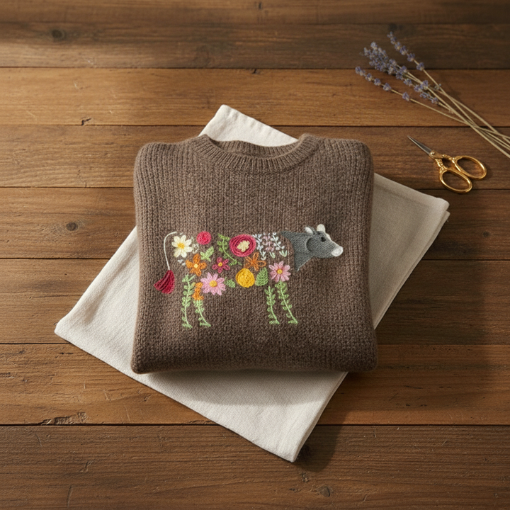 Ivy Manhattan | Brown Cotton Sweater Cow