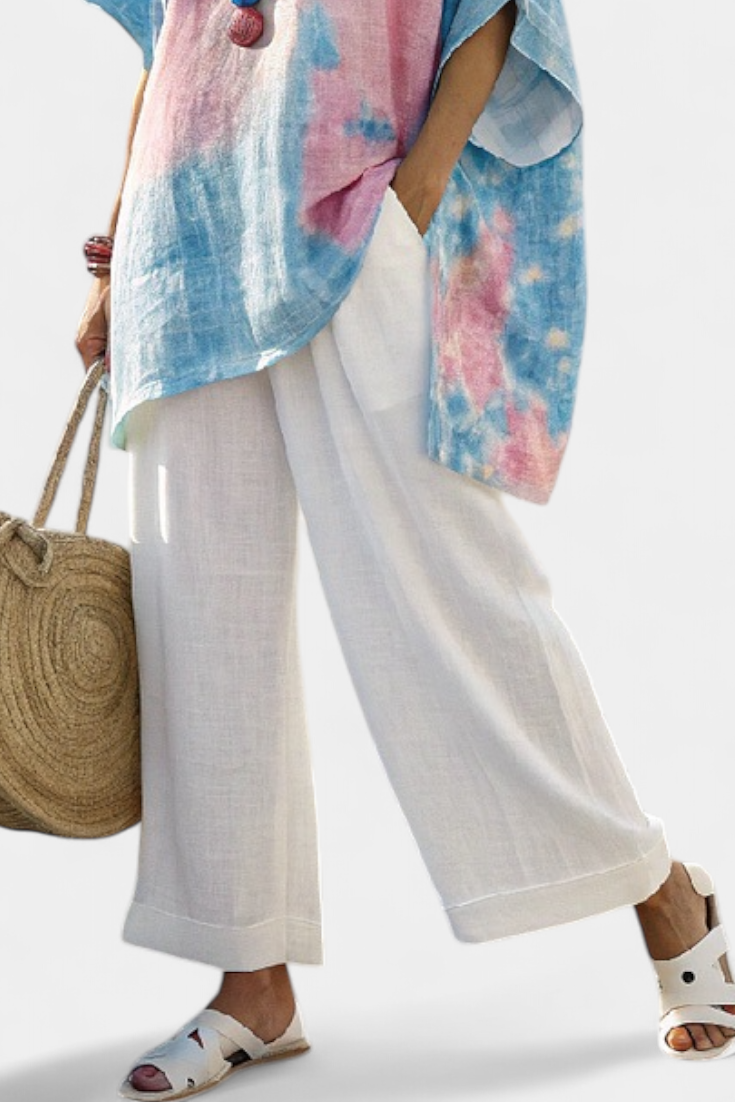 Valentina – comfortable essential linen top and bamboo striped pants