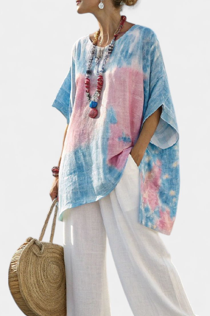 Valentina – comfortable essential linen top and bamboo striped pants