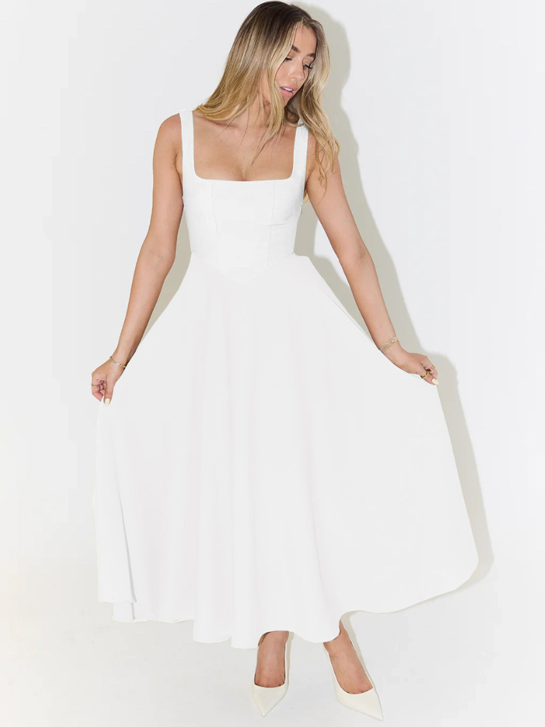 Trinity - Elegant Solid Sleeveless A-Line Midi Dress