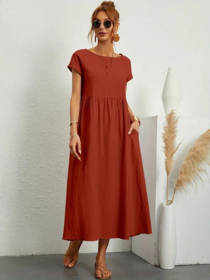Maelis - Women's Loose Cotton-Linen Pocket Dress