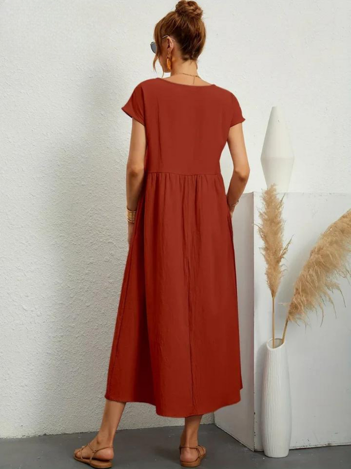 Maelis - Women's Loose Cotton-Linen Pocket Dress
