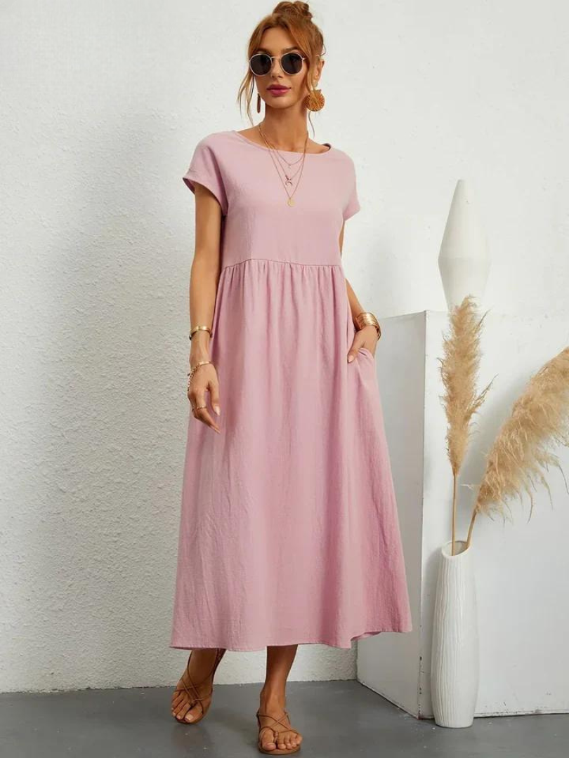Maelis - Women's Loose Cotton-Linen Pocket Dress