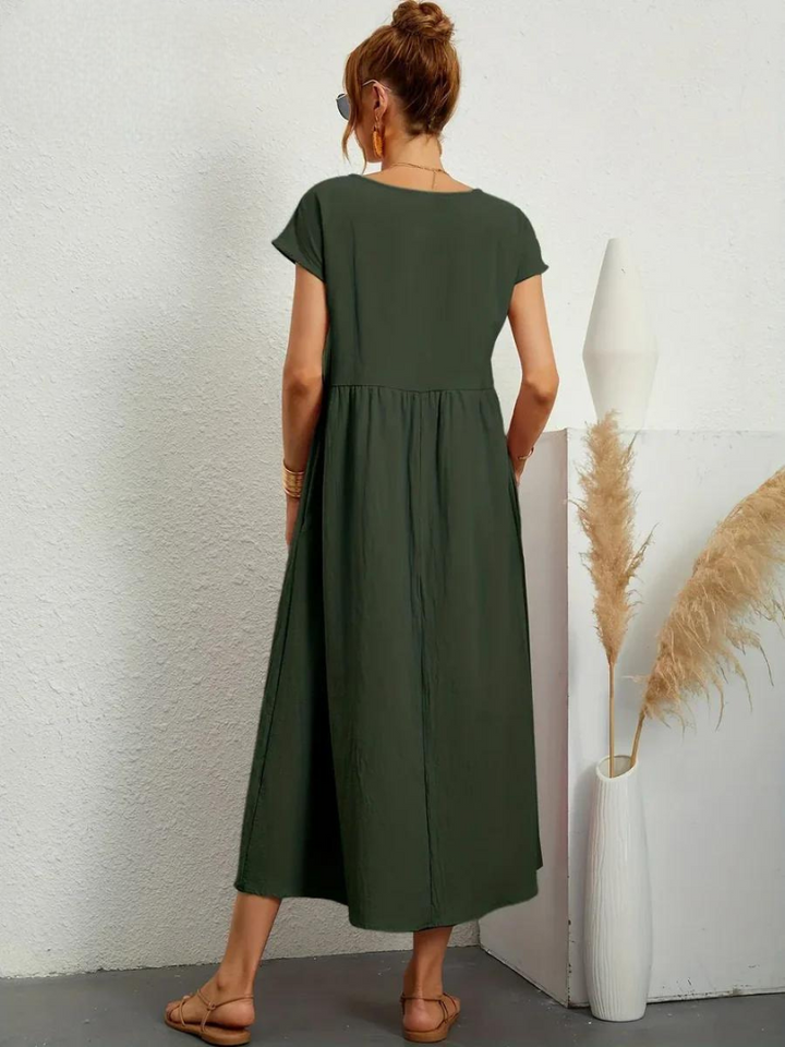 Maelis - Women's Loose Cotton-Linen Pocket Dress