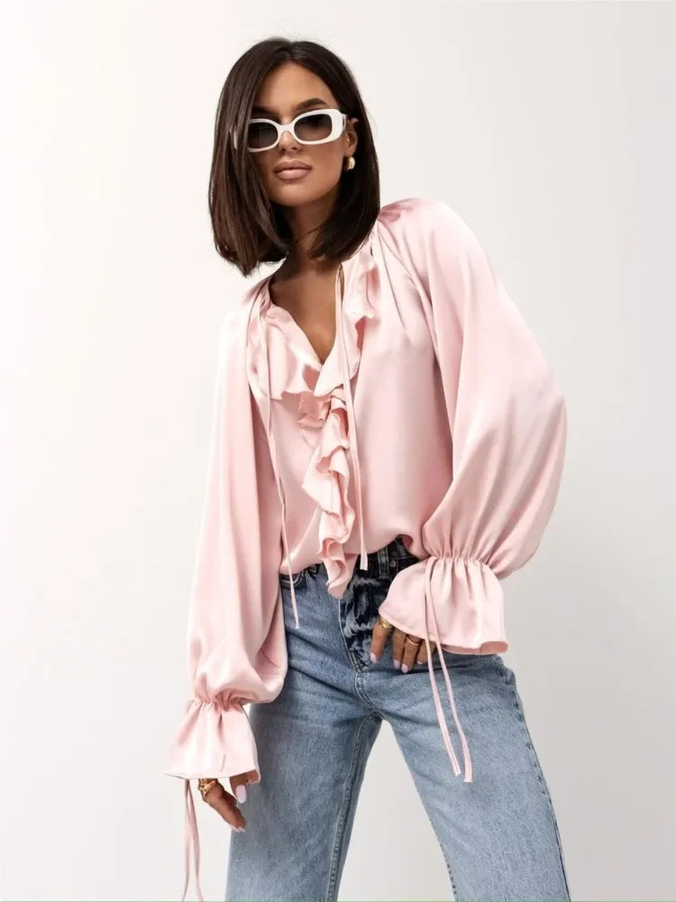 Ivy Manhattan | Satin Ruffle Blouse
