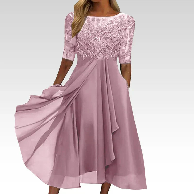 Sylvana - Tea-Length Lace Embroidered Dress