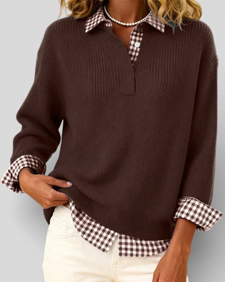Berta | Knitted sweater with checkered shirt detail
