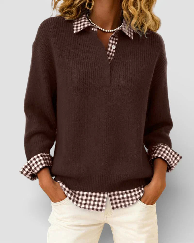 Berta | Knitted sweater with checkered shirt detail
