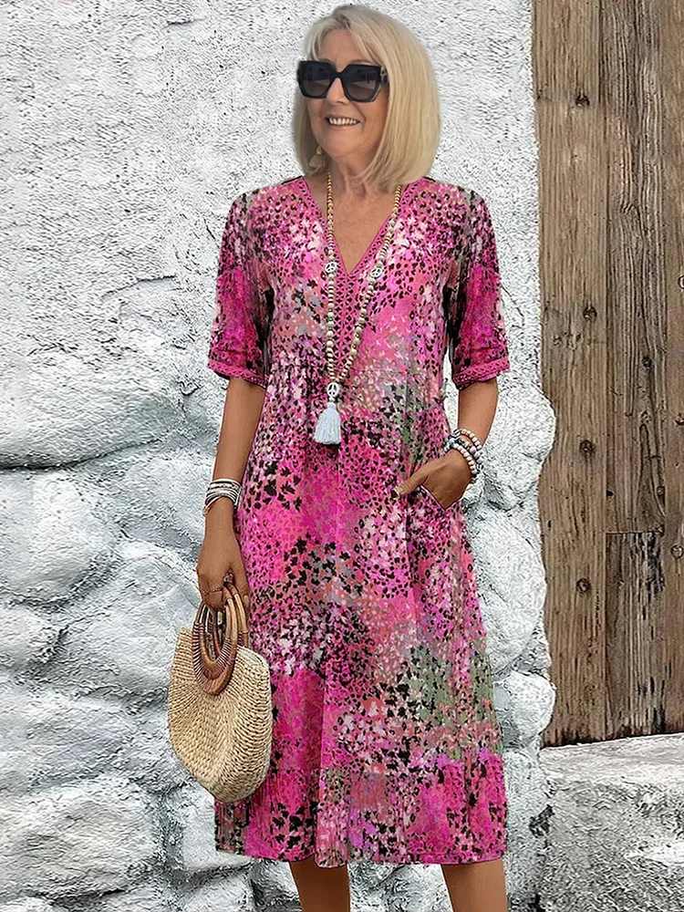 Danielle - Women's Vibrant Midi Dress With Pockets