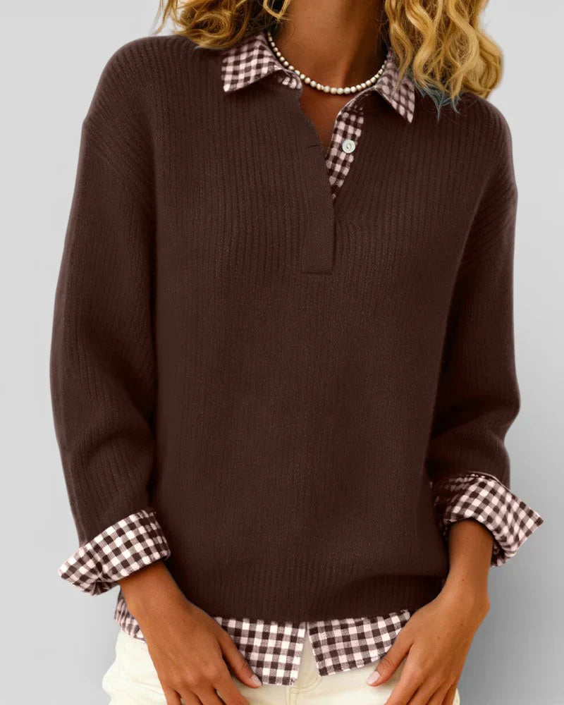 Berta | Knitted sweater with checkered shirt detail
