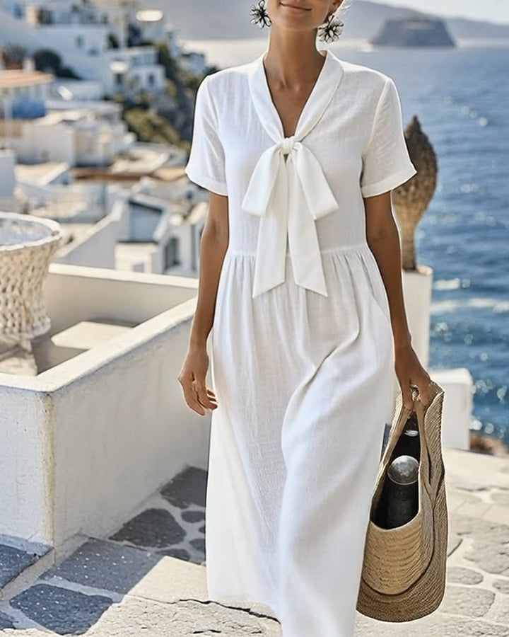 Elegant Short-Sleeved A-Line Dress