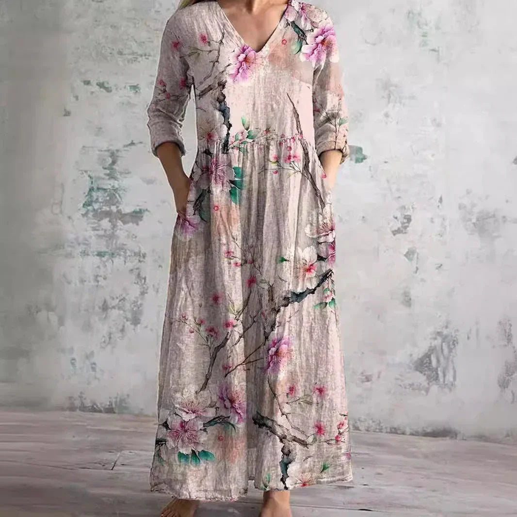 Chic Boho Floral Print Midi Dress